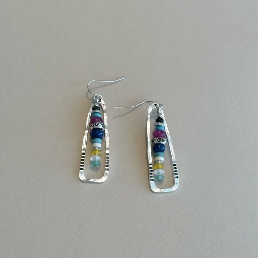 Colorful Beaded Silver Earrings M1261
